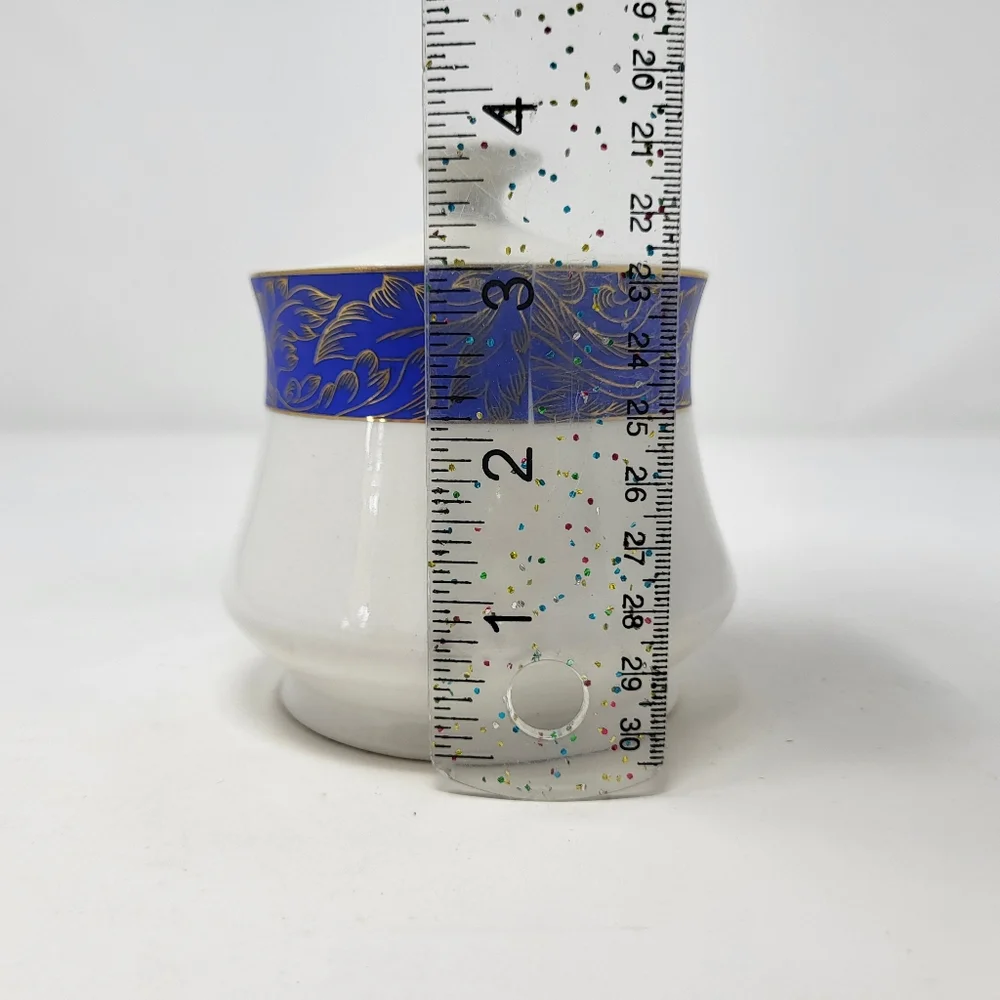 Vintage American Atelier Sugar‎ Bowl Courtyard Porcelain Blue Gold
